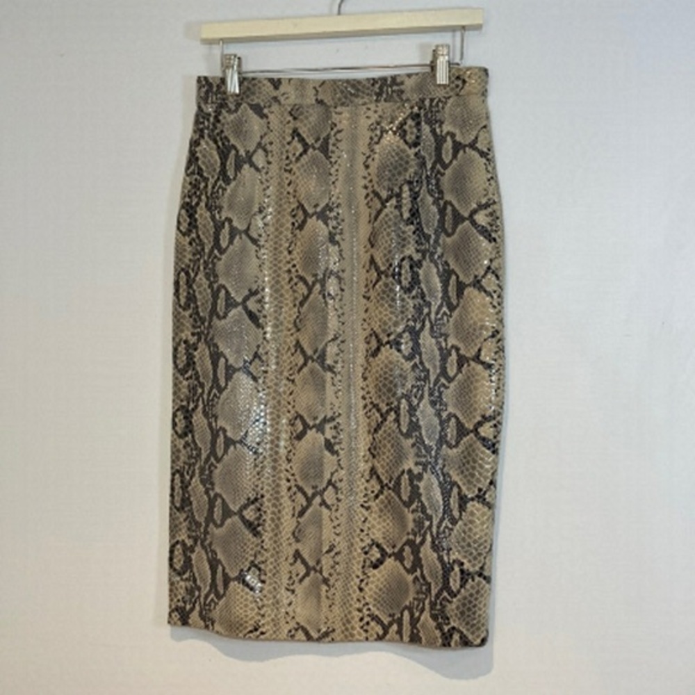 Helen Yarmak genuine vera pelle leather snakeskin print skirt size 8